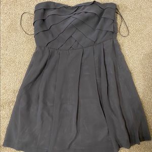 Morgan and Co grey, strapless, knee length dress.
